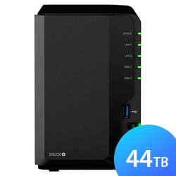 DS220+ 44TB Synology DiskStation - Storage NAS 2 Baias p/ HDD SATA